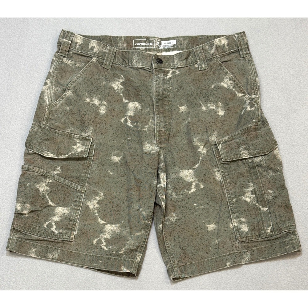CARHARTT Rugged Flex Canvas Cargo Work Shorts Men 36 10" Inseam Camo Relaxed Fit